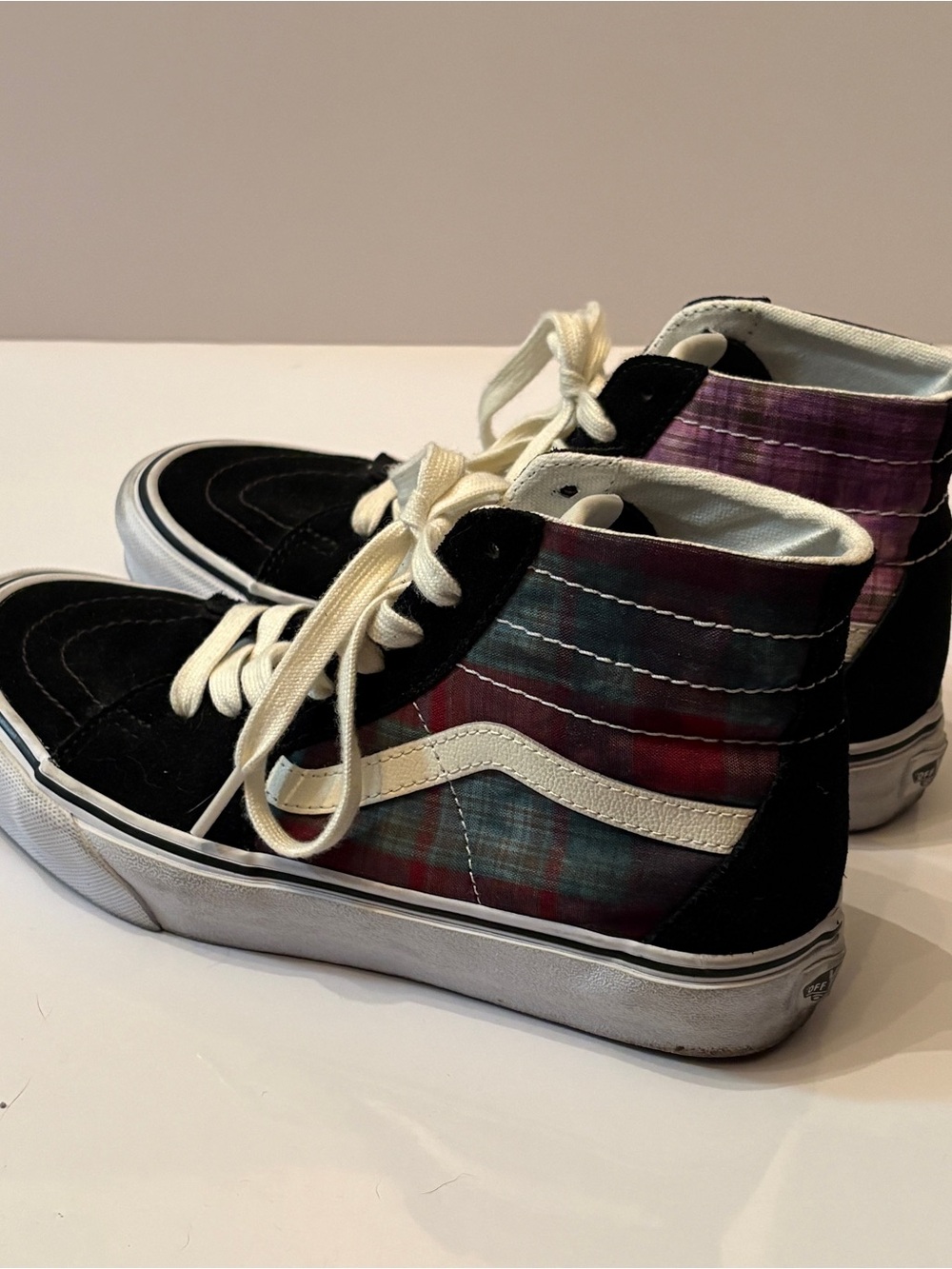 Vans Sk8-Hi Suede Canvas Sneakers Grunge Plaid Multi